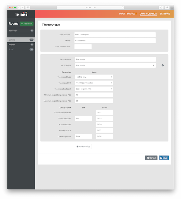 Configuring a KNX Thermostat with Thinka
