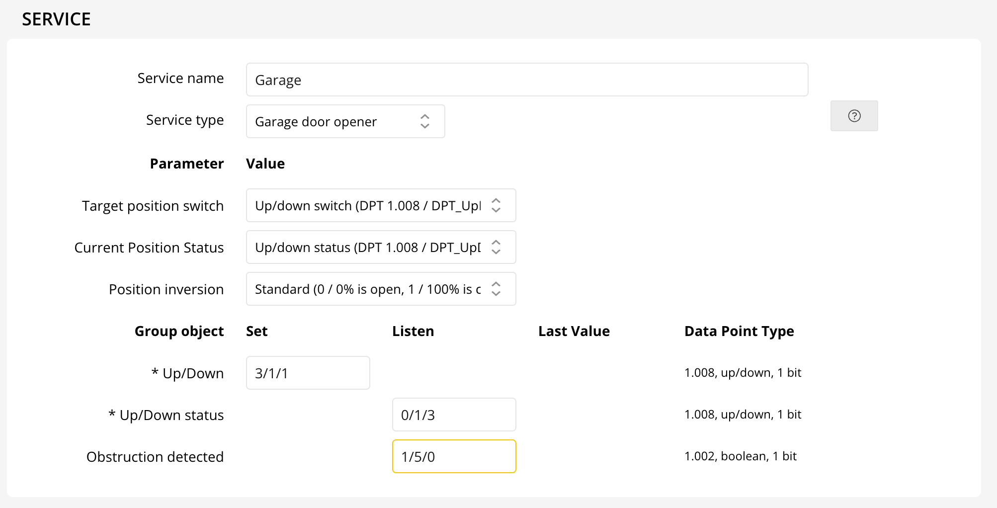 KNX Garage Door Configuration