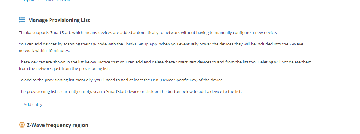 Thinka provisioning list screenshot